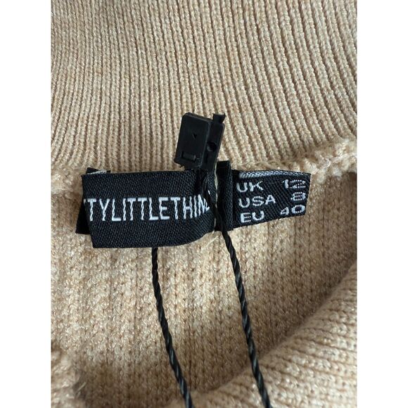 Pretty Little Thing Petite Oatmeal Knitted Rib Cropped Cardigan Women's 8 - NWT - Picture 4 of 11